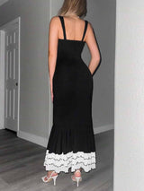 The Black Sweetheart Neck Bodycon Slip Maxi Dress