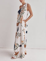 Printed One-Shoulder Maxi Dress