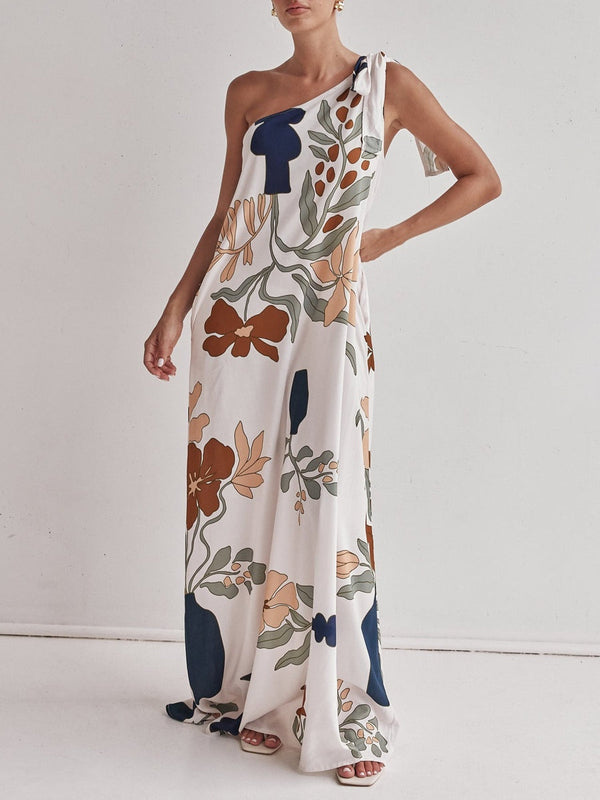 Printed One-Shoulder Maxi Dress